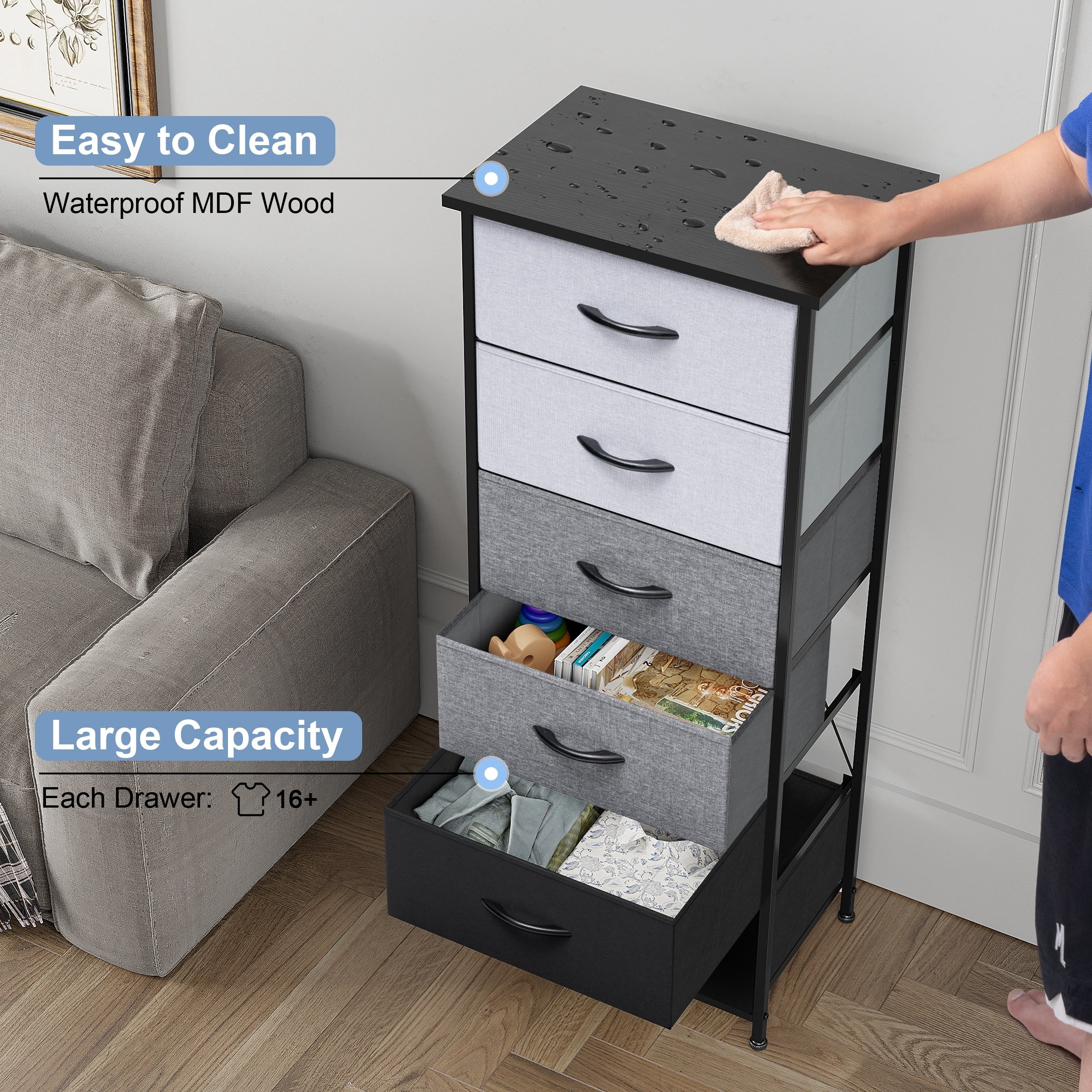Commode verticale à 6 tiroirs avec plateau en bois Crestlive Products
