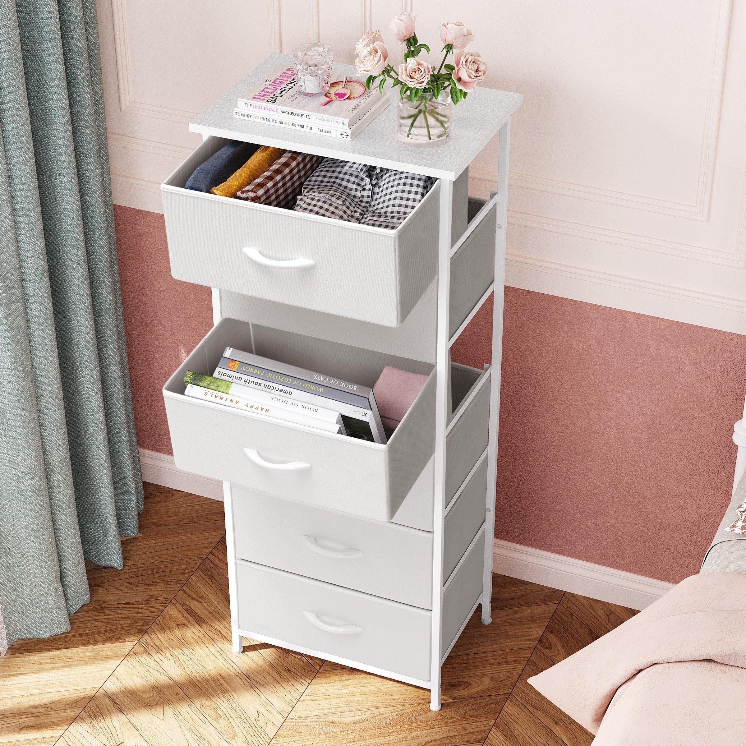 Commode verticale à 6 tiroirs avec plateau en bois Crestlive Products