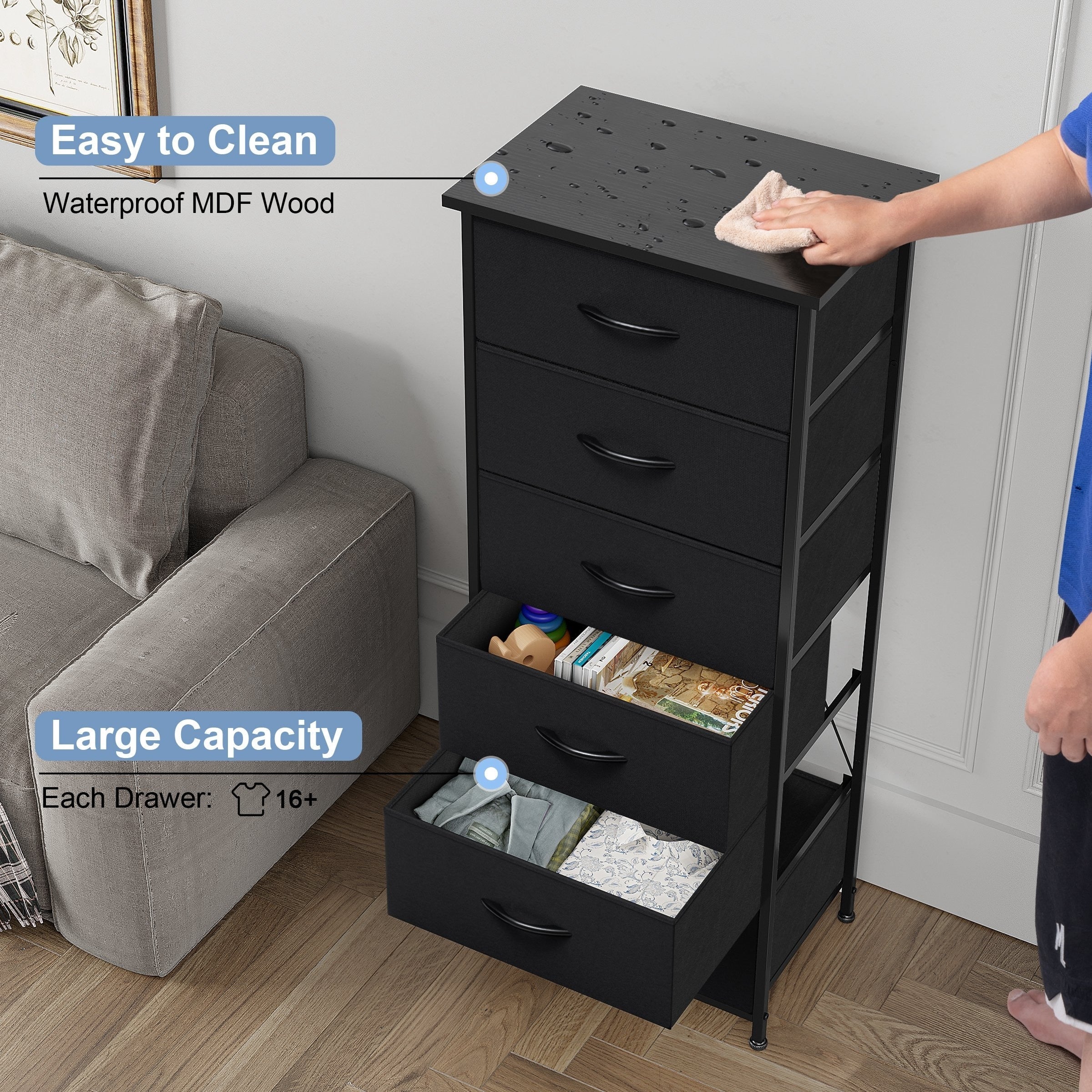 Commode verticale à 6 tiroirs avec plateau en bois Crestlive Products