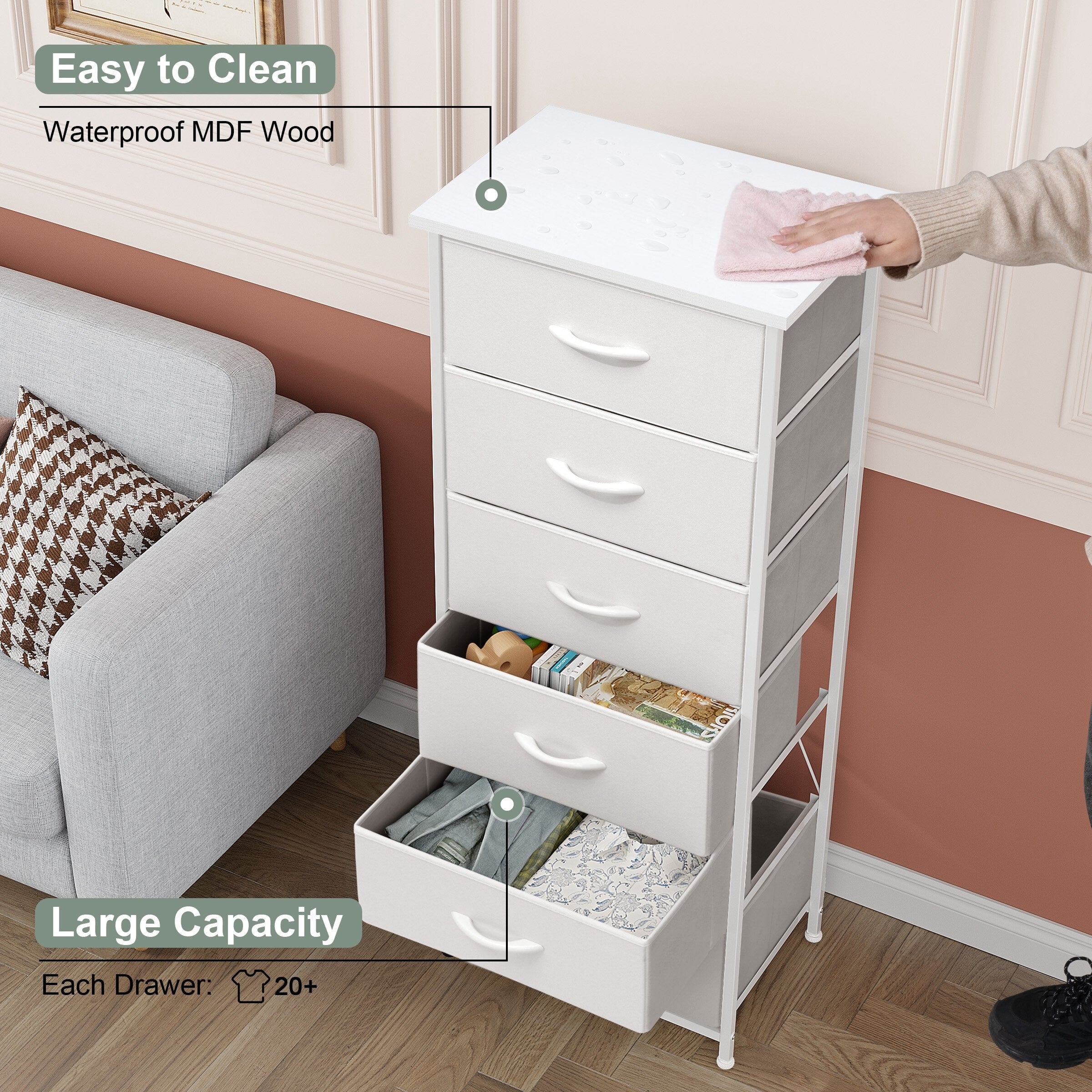 Commode verticale à 6 tiroirs avec plateau en bois Crestlive Products