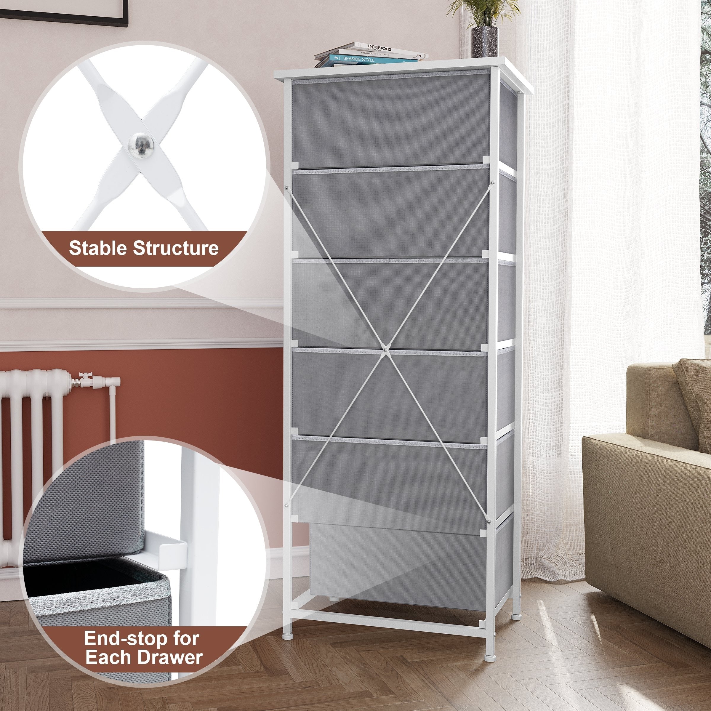 Commode verticale à 6 tiroirs avec plateau en bois Crestlive Products