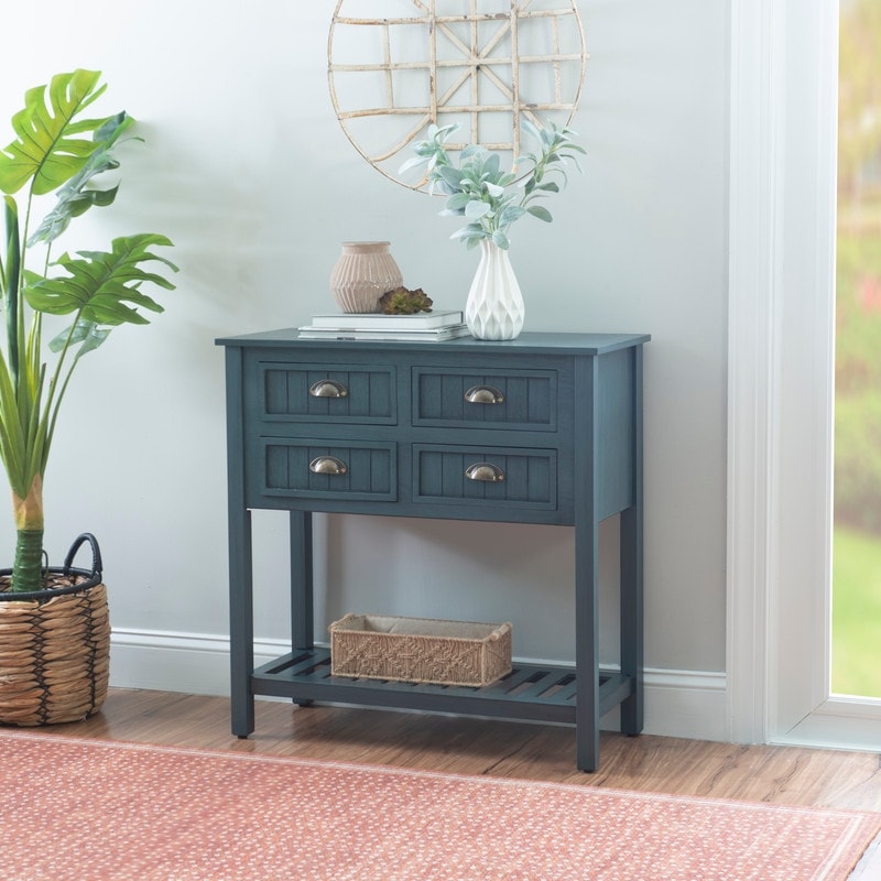 Console d'entrée en bois massif bleu antique Crestway