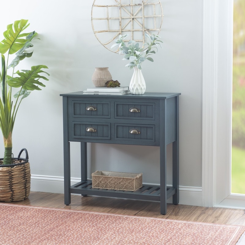 Console d'entrée en bois massif bleu antique Crestway