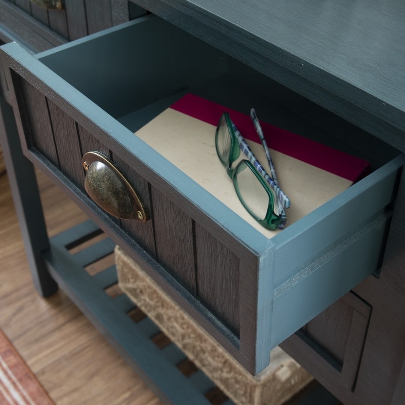 Console d'entrée en bois massif bleu antique Crestway
