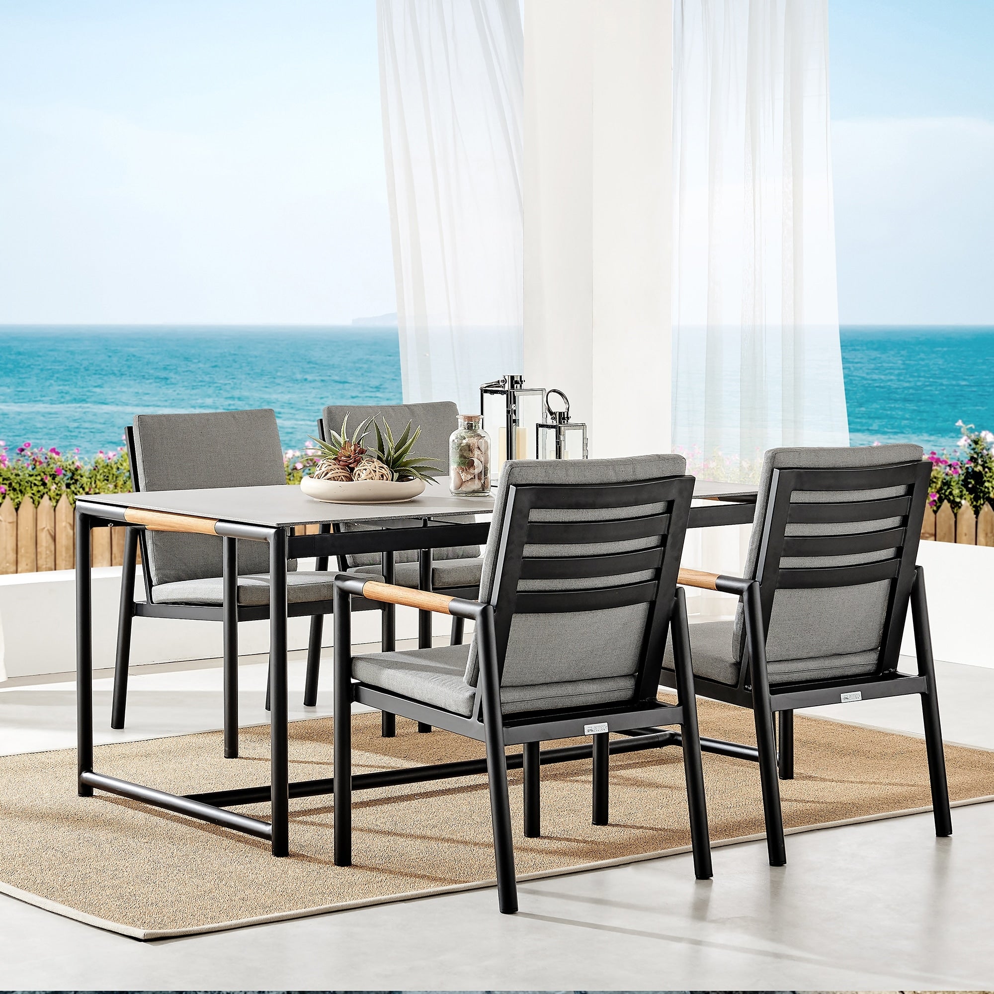 Ensemble de salle à manger d'extérieur Crown 5 pièces en aluminium et teck avec tissu gris