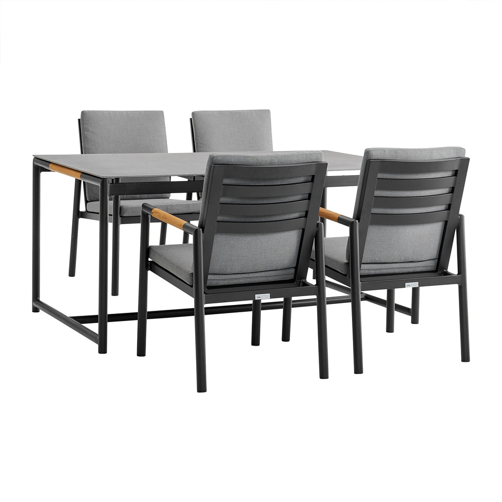 Ensemble de salle à manger d'extérieur Crown 5 pièces en aluminium et teck avec tissu gris