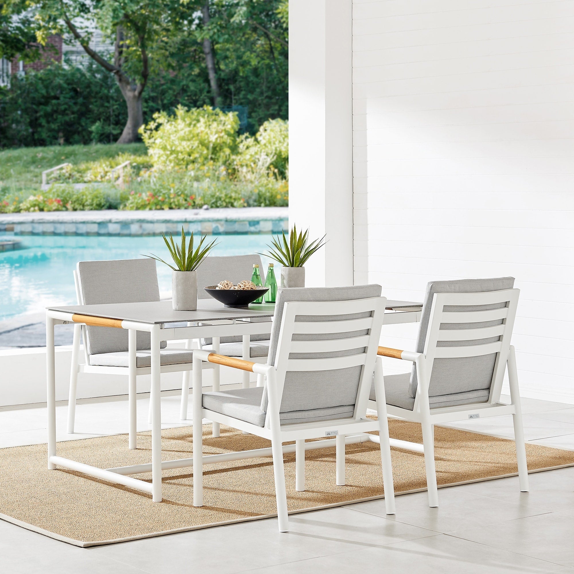 Ensemble de salle à manger d'extérieur Crown 5 pièces en aluminium et teck avec tissu gris