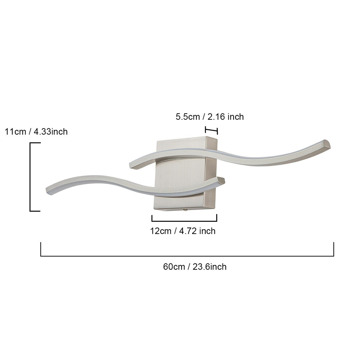 Applique murale linéaire à DEL Curve à intensité variable de 23,6 po de largeur pour meuble-lavabo de salle de bain, lumière froide/chaude