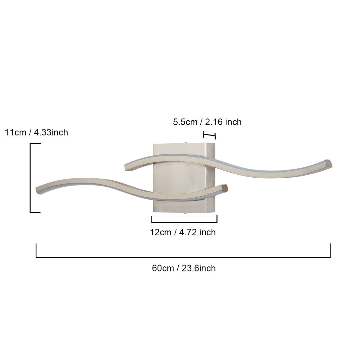 Applique murale linéaire à DEL Curve à intensité variable de 23,6 po de largeur pour meuble-lavabo de salle de bain, lumière froide/chaude