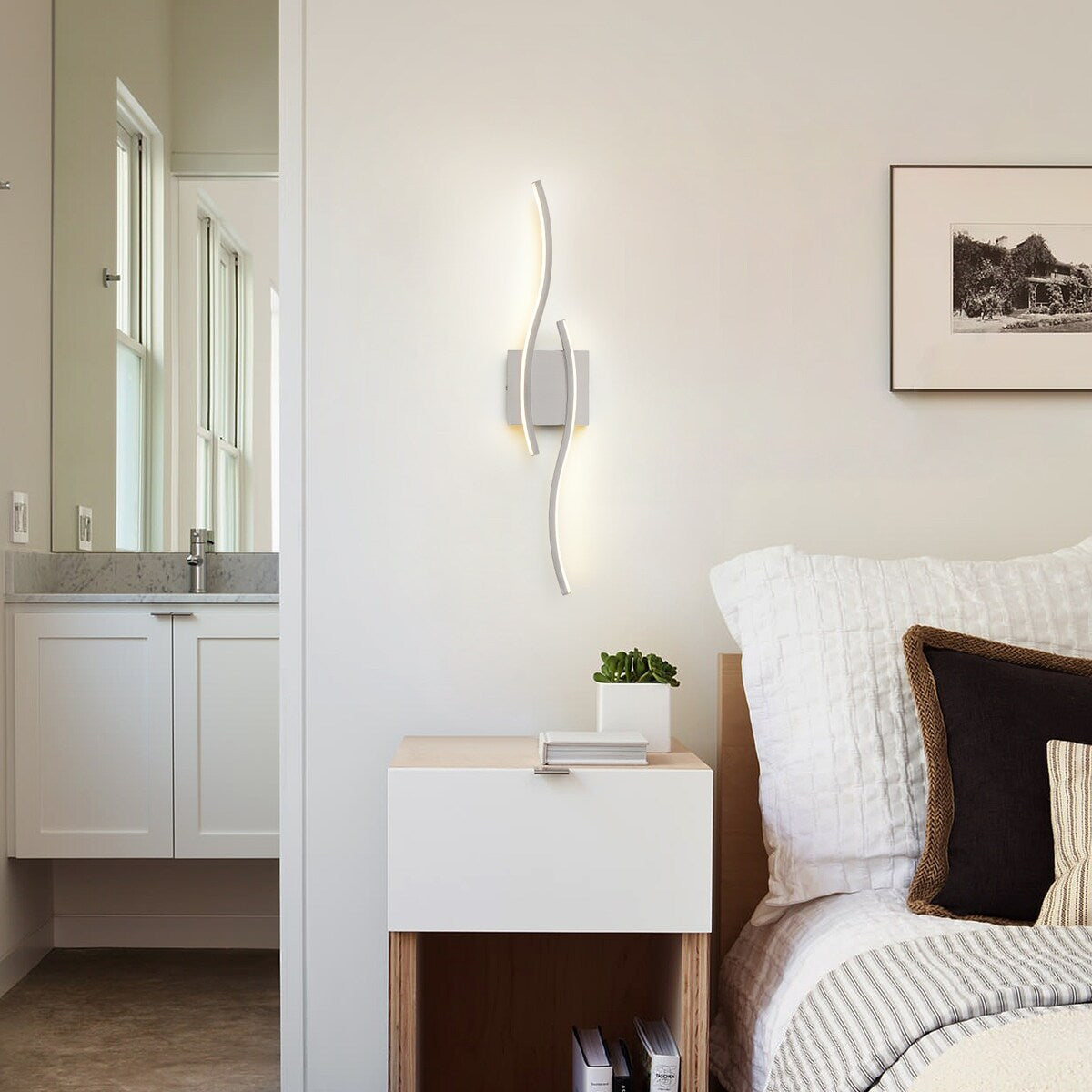 Applique murale linéaire à DEL Curve à intensité variable de 23,6 po de largeur pour meuble-lavabo de salle de bain, lumière froide/chaude