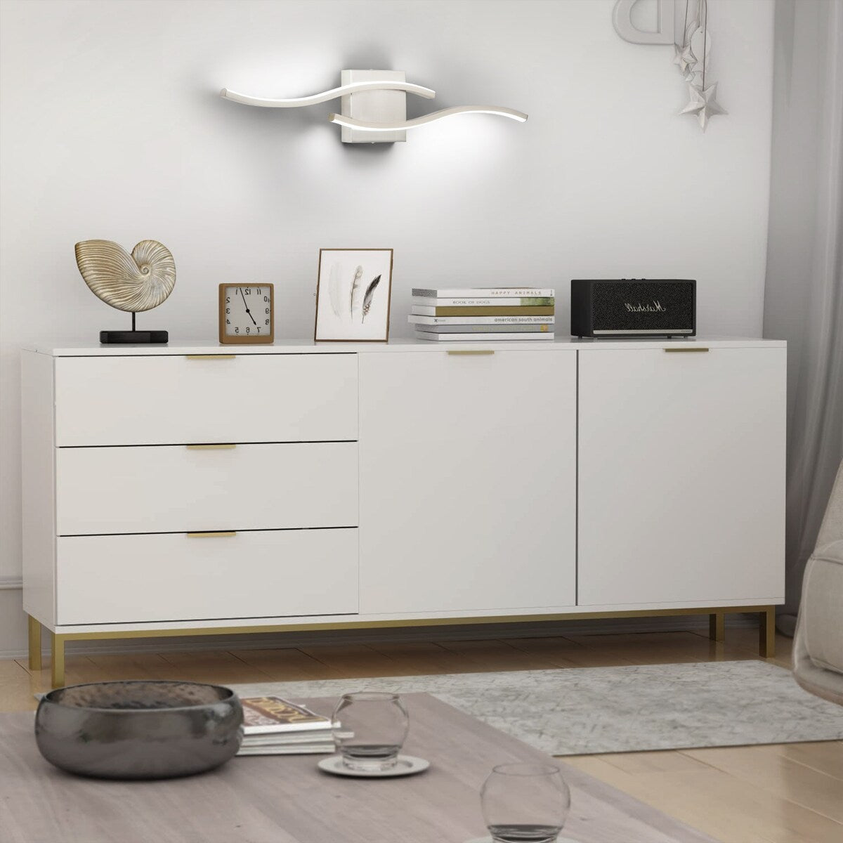 Applique murale linéaire à DEL Curve à intensité variable de 23,6 po de largeur pour meuble-lavabo de salle de bain, lumière froide/chaude
