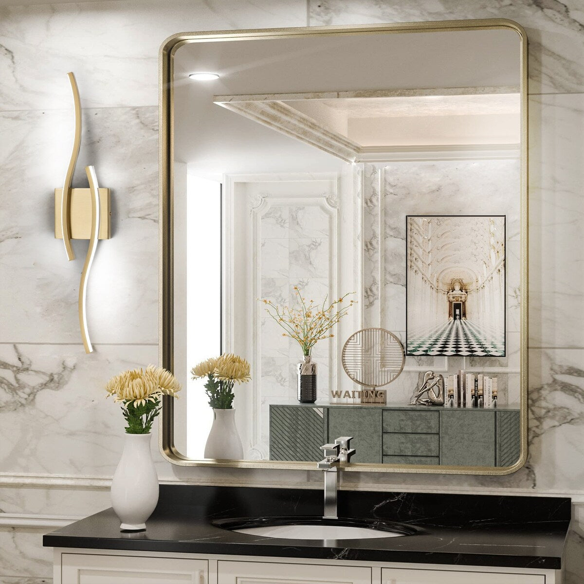 Applique murale linéaire à DEL Curve à intensité variable de 23,6 po de largeur pour meuble-lavabo de salle de bain, lumière froide/chaude