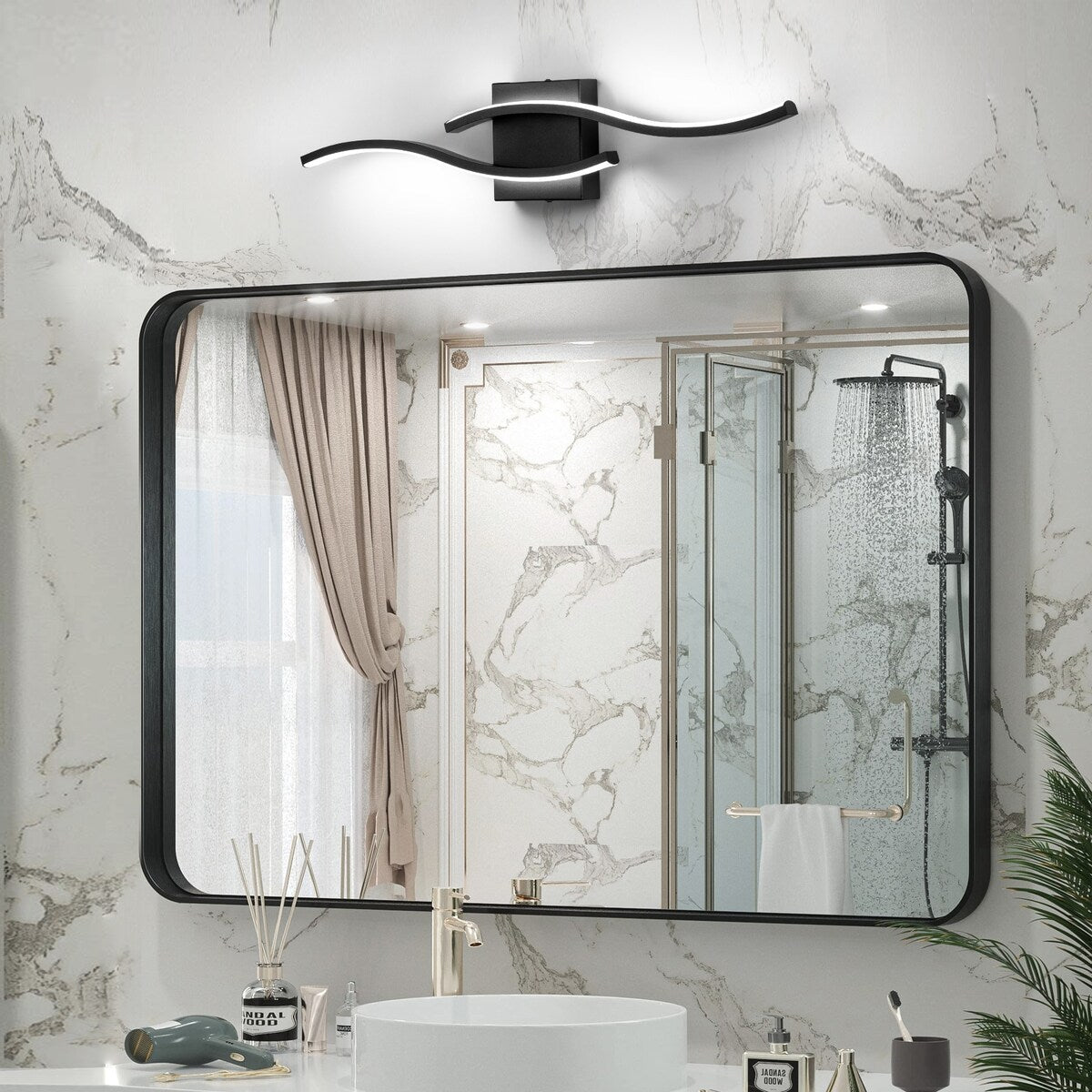 Applique murale linéaire à DEL Curve à intensité variable de 23,6 po de largeur pour meuble-lavabo de salle de bain, lumière froide/chaude