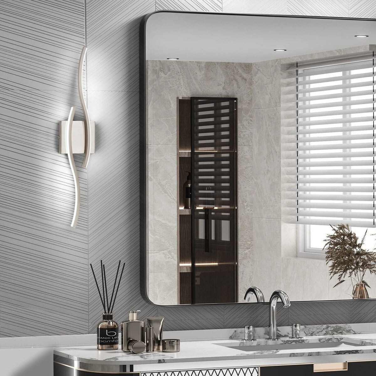 Applique murale linéaire à DEL Curve à intensité variable de 23,6 po de largeur pour meuble-lavabo de salle de bain, lumière froide/chaude