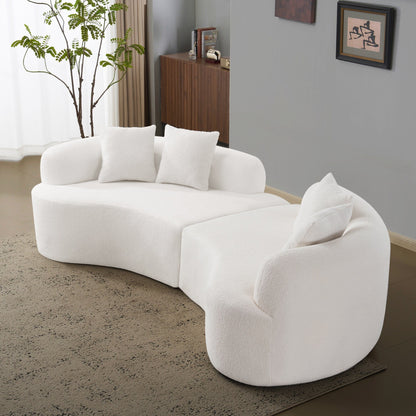 Canapé quatre places incurvé en éponge blanche à compression intégrale, canapé compact sans assemblage pour petits espaces et appartements