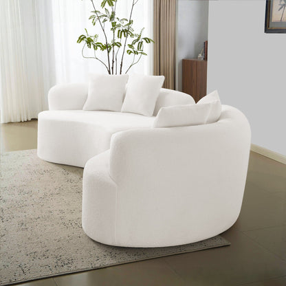 Canapé quatre places incurvé en éponge blanche à compression intégrale, canapé compact sans assemblage pour petits espaces et appartements