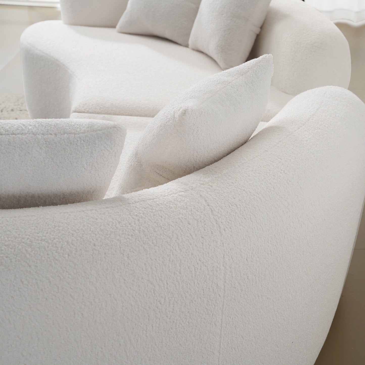 Canapé quatre places incurvé en éponge blanche à compression intégrale, canapé compact sans assemblage pour petits espaces et appartements