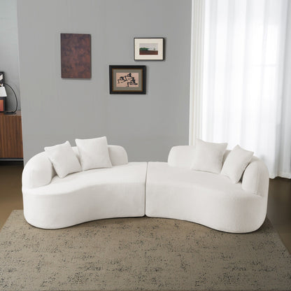 Canapé quatre places incurvé en éponge blanche à compression intégrale, canapé compact sans assemblage pour petits espaces et appartements