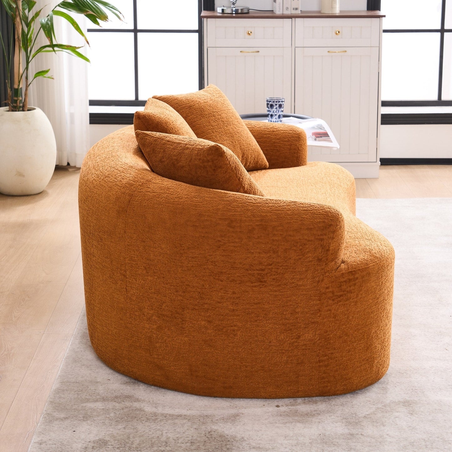 Canapé causeuse incurvé en éponge de compression 30D, tissu chenille, sans assemblage