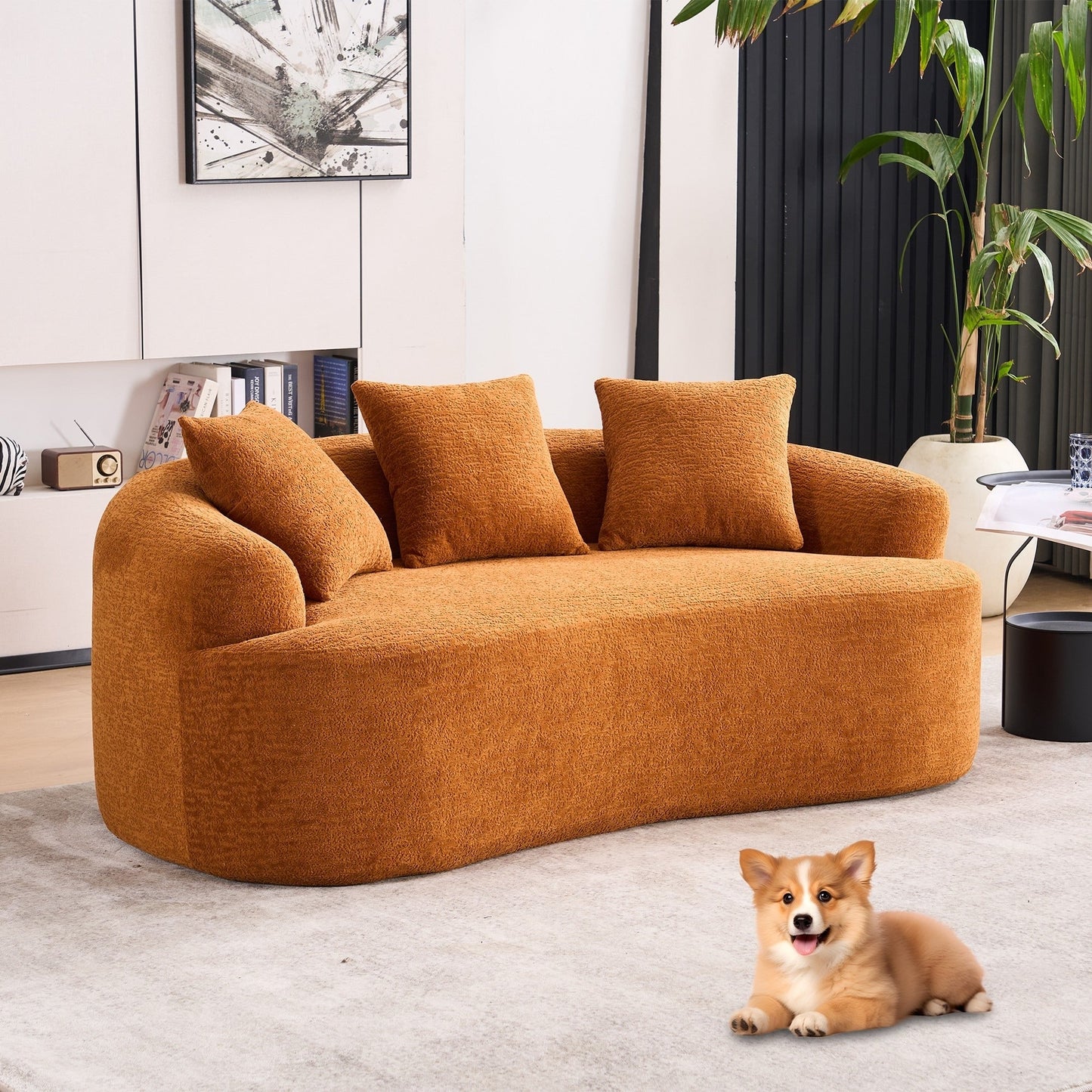 Canapé causeuse incurvé en éponge de compression 30D, tissu chenille, sans assemblage