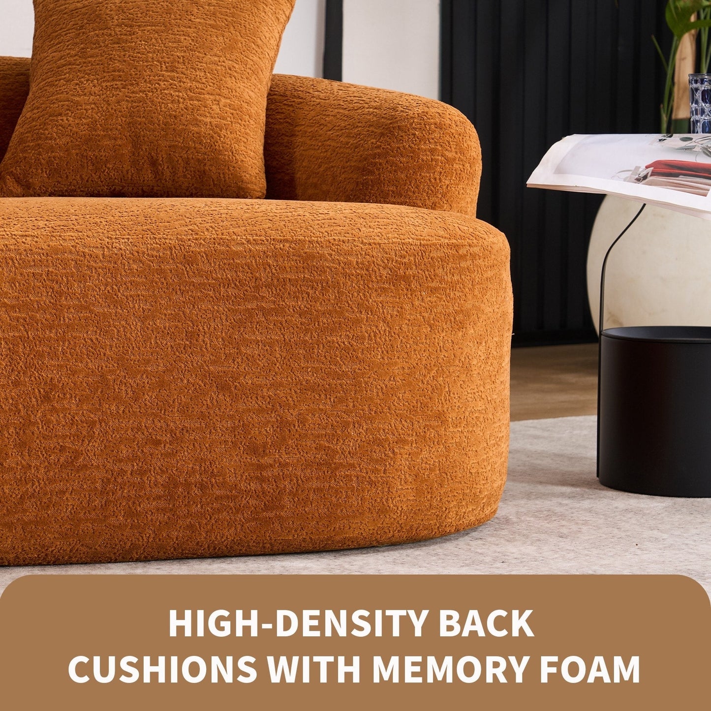 Canapé causeuse incurvé en éponge de compression 30D, tissu chenille, sans assemblage
