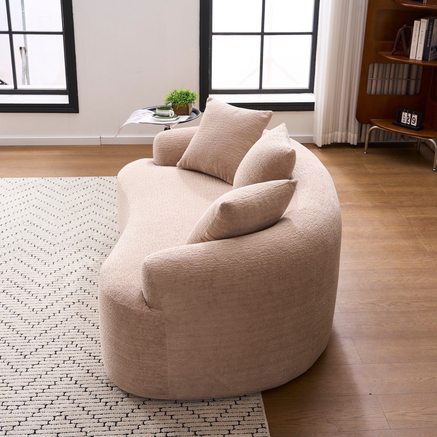 Canapé causeuse incurvé en éponge de compression 30D, tissu chenille, sans assemblage