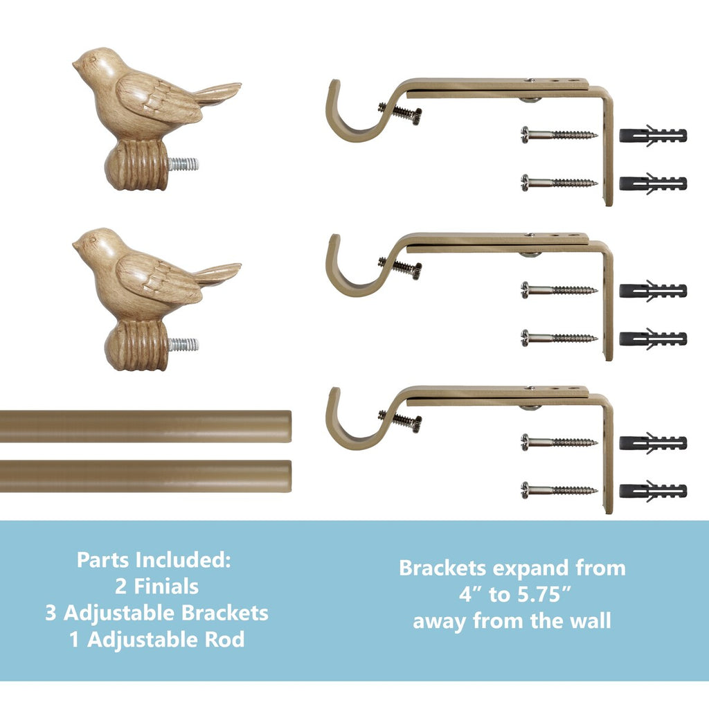 Tringle à rideau décorative réglable et design avec embout d'oiseau mignon
