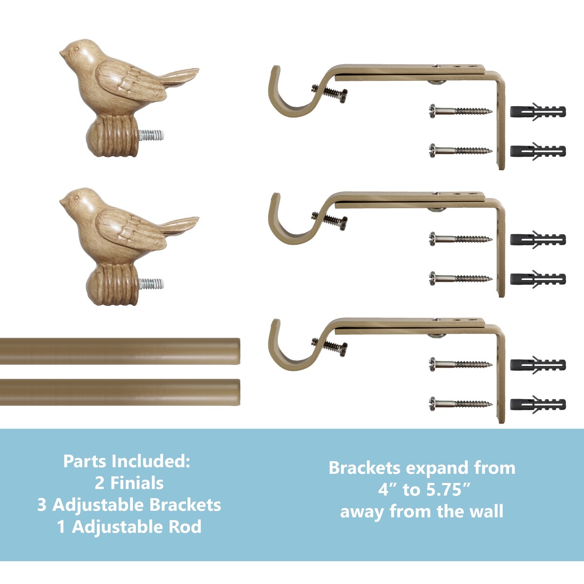 Tringle à rideau décorative réglable et design avec embout d'oiseau mignon