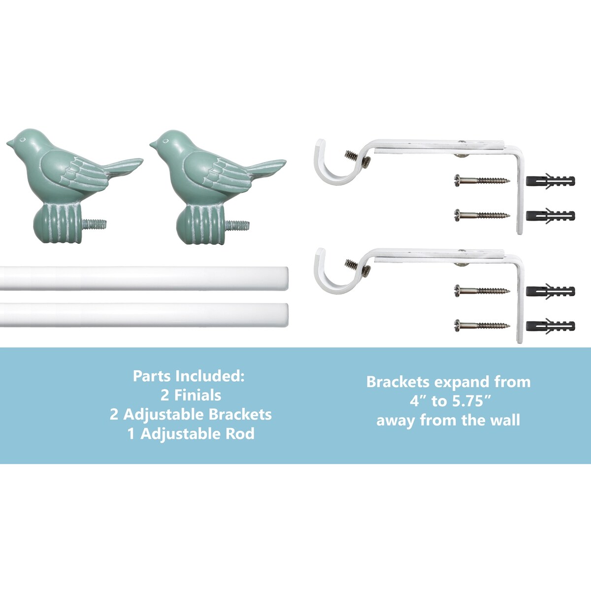 Tringle à rideau décorative réglable et design avec embout d'oiseau mignon
