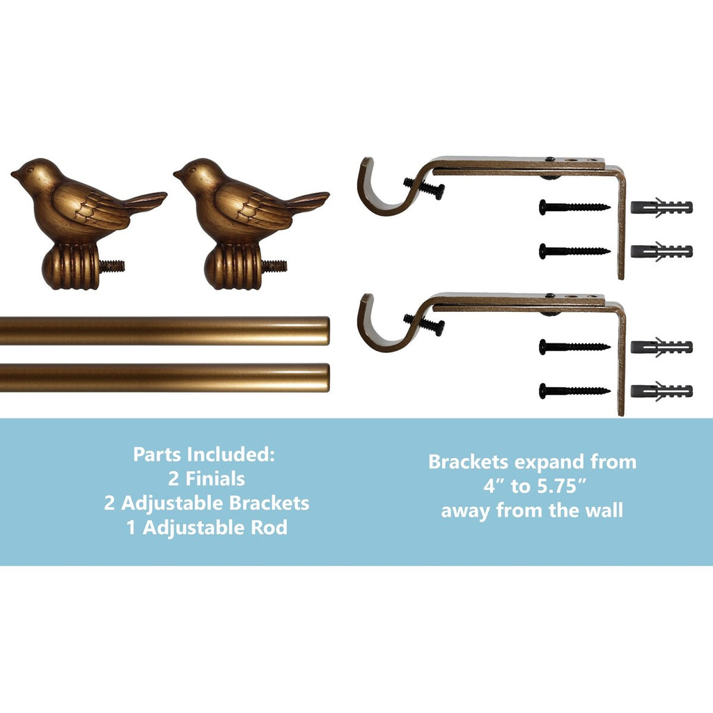 Tringle à rideau décorative réglable et design avec embout d'oiseau mignon