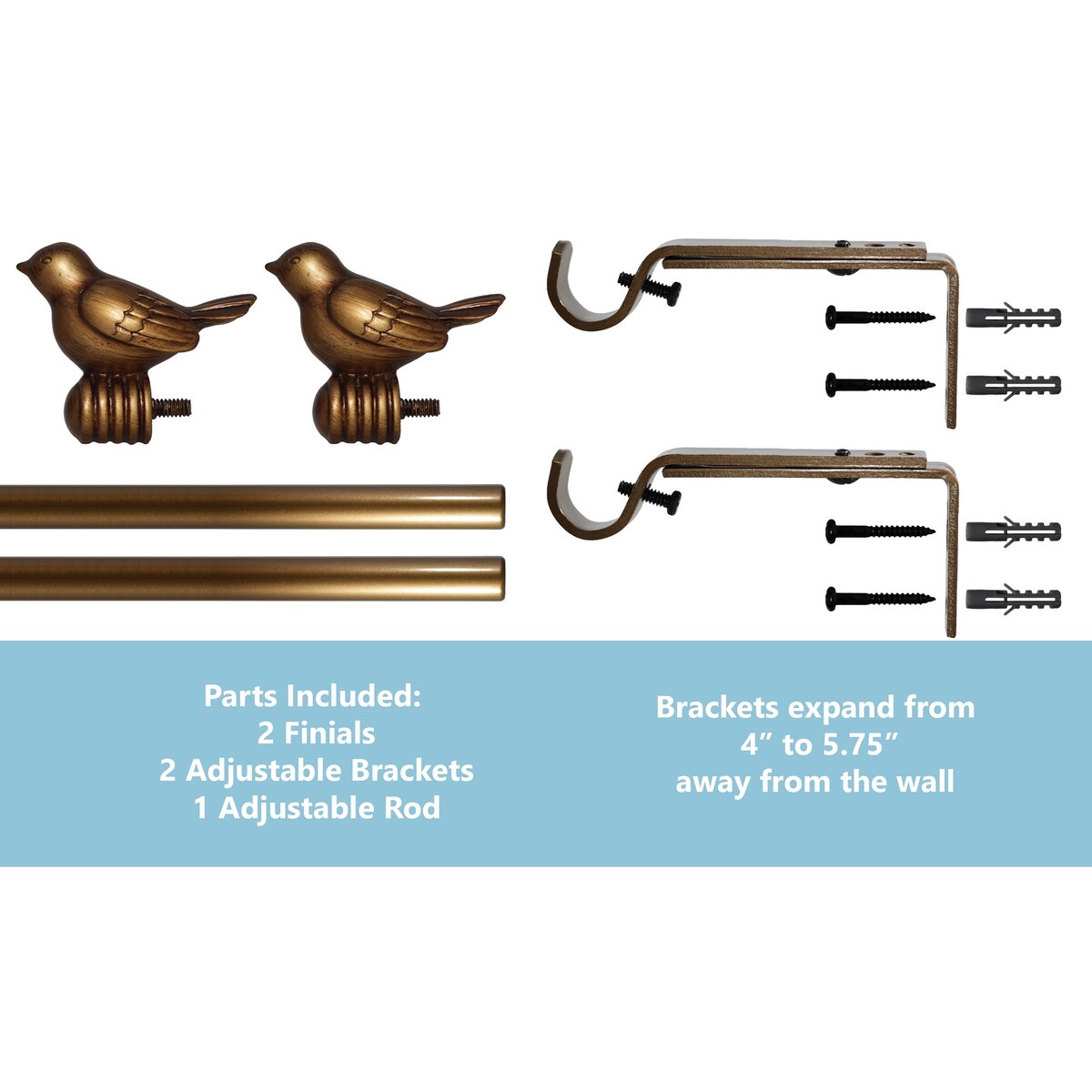 Tringle à rideau décorative réglable et design avec embout d'oiseau mignon