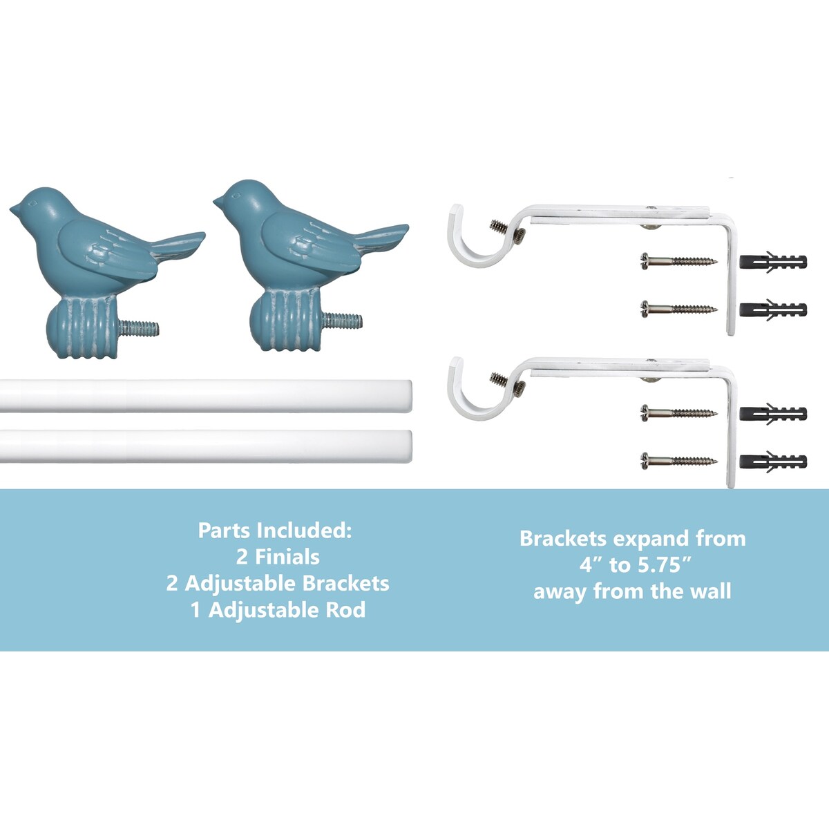 Tringle à rideau décorative réglable et design avec embout d'oiseau mignon