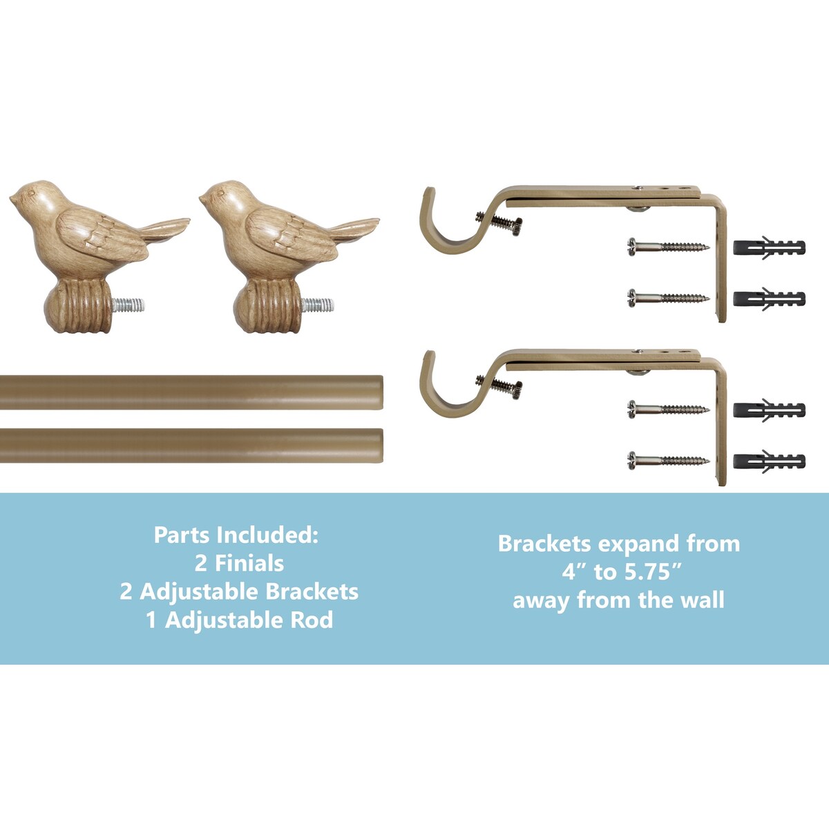 Tringle à rideau décorative réglable et design avec embout d'oiseau mignon