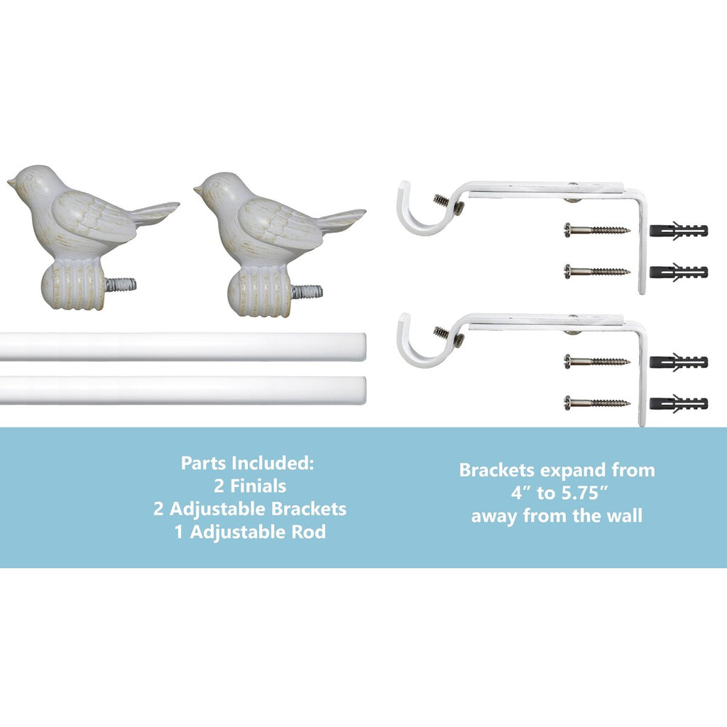 Tringle à rideau décorative réglable et design avec embout d'oiseau mignon