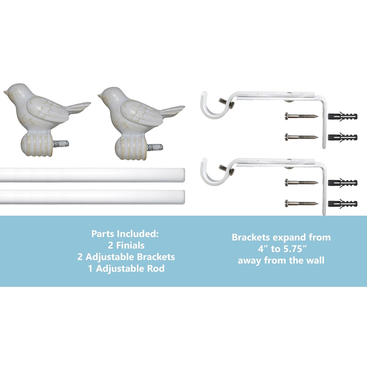 Tringle à rideau décorative réglable et design avec embout d'oiseau mignon