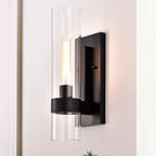 Applique murale cylindrique en verre transparent à 1 lumière