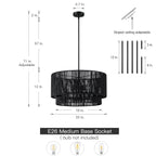 Lustre tambour en rotin noir Cynthia à 4 lumières - 22 po de largeur
