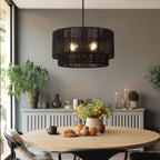 Lustre tambour en rotin noir Cynthia à 4 lumières - 22 po de largeur