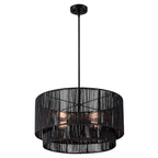 Lustre tambour en rotin noir Cynthia à 4 lumières - 22 po de largeur