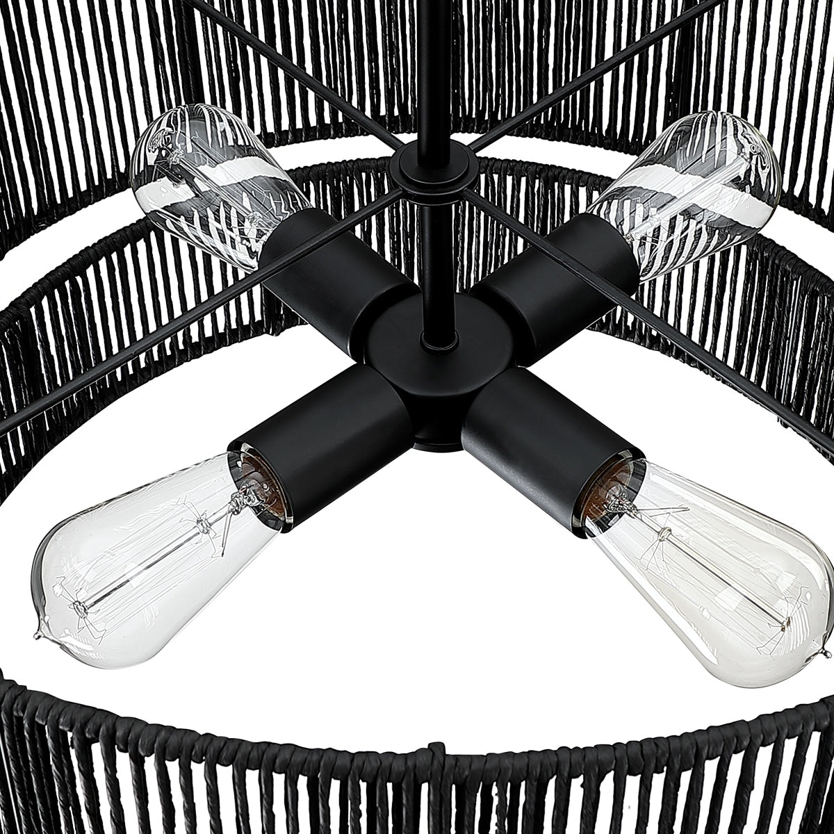 Lustre tambour en rotin noir Cynthia à 4 lumières - 22 po de largeur