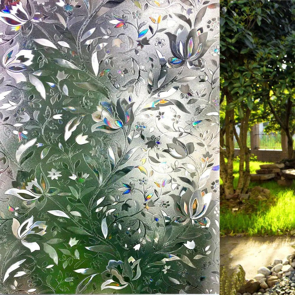 Film de confidentialité DCP autostatique amovible sans colle pour fenêtre en verre dépoli, motif tulipe