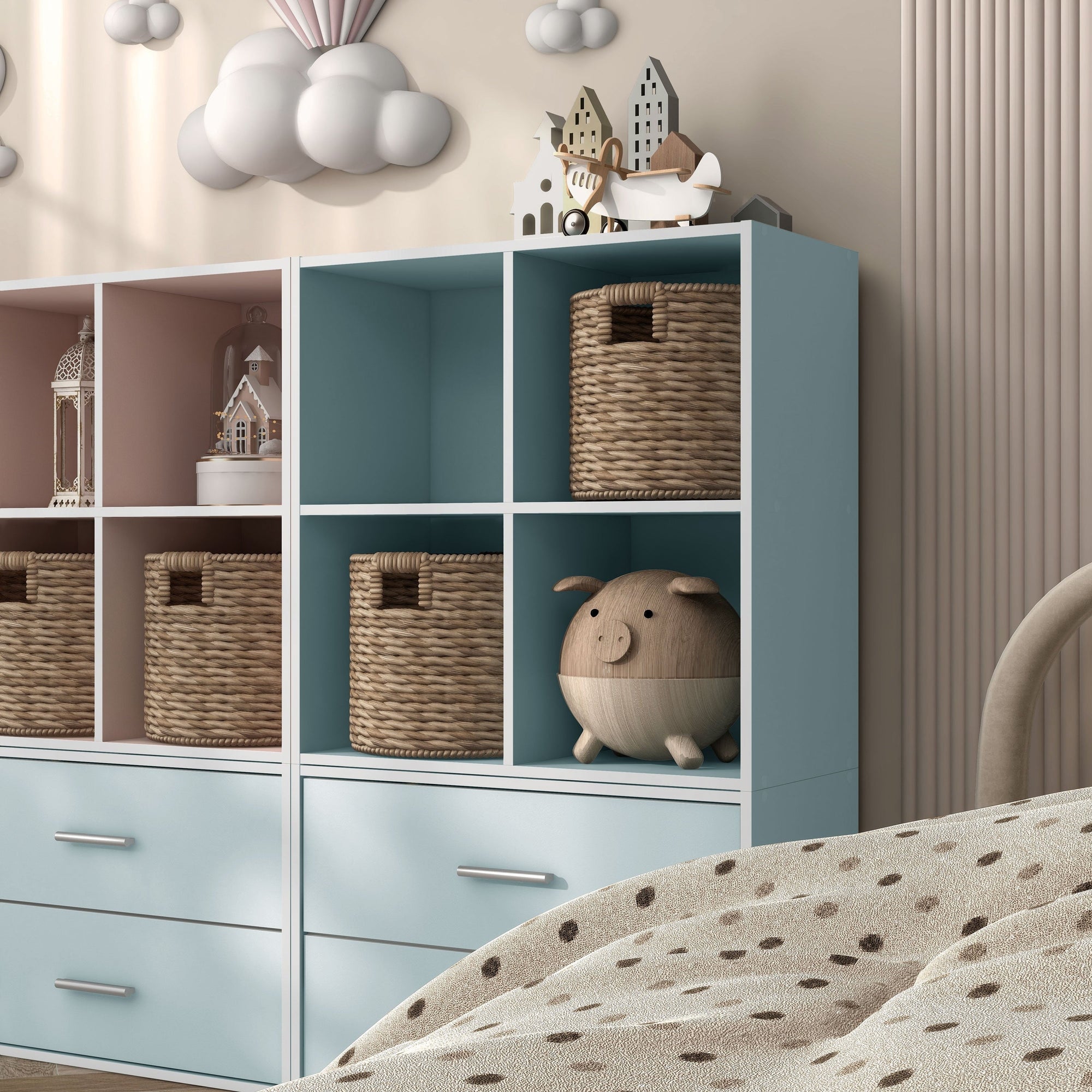 DH BASIC Modern Wood Customizable Stackable Storage Organizer - Cube Shelves, Drawer Cabinet, Bookcase with Doors by Denhour