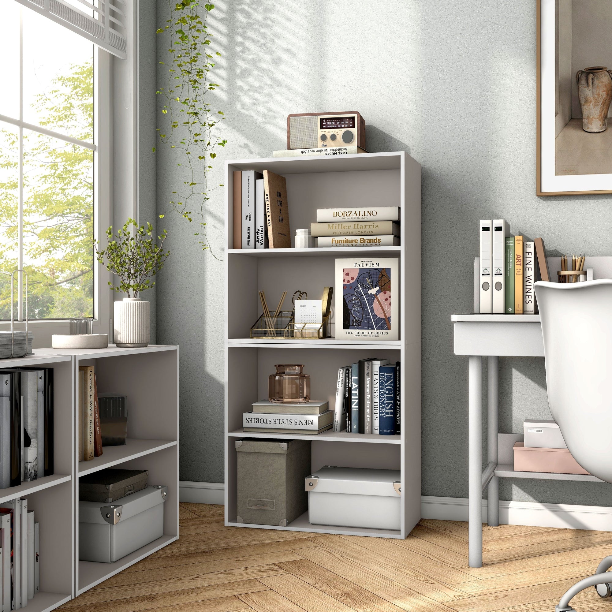 DH BASIC Modern Wood Customizable Stackable Storage Organizer - Cube Shelves, Drawer Cabinet, Bookcase with Doors by Denhour
