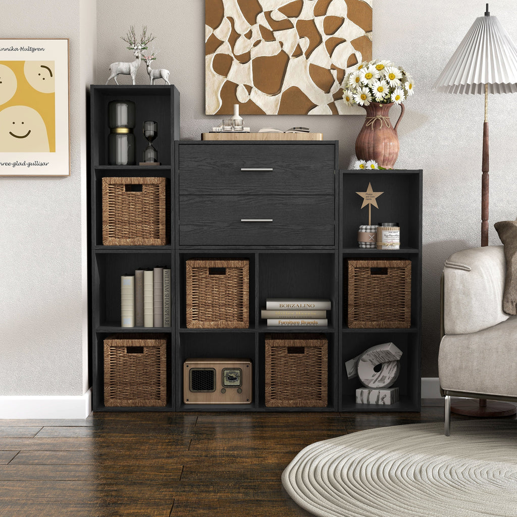 DH BASIC Organiseur de rangement empilable personnalisable en bois moderne - Étagères cubiques, armoire à tiroirs, bibliothèque avec portes par Denhour