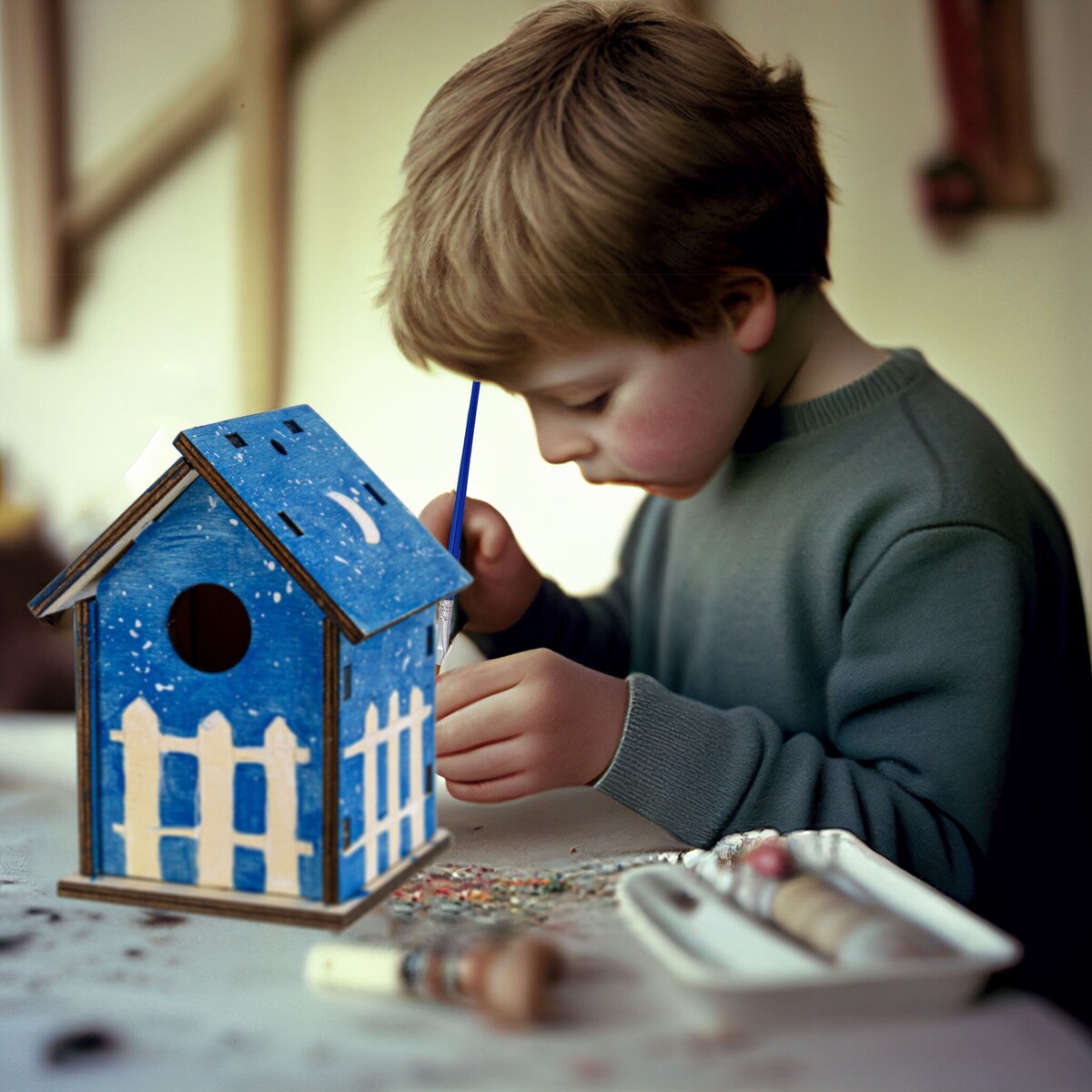 Nichoir en bois fait maison à construire soi-même - Construisez votre propre nichoir avec un kit de peinture facile