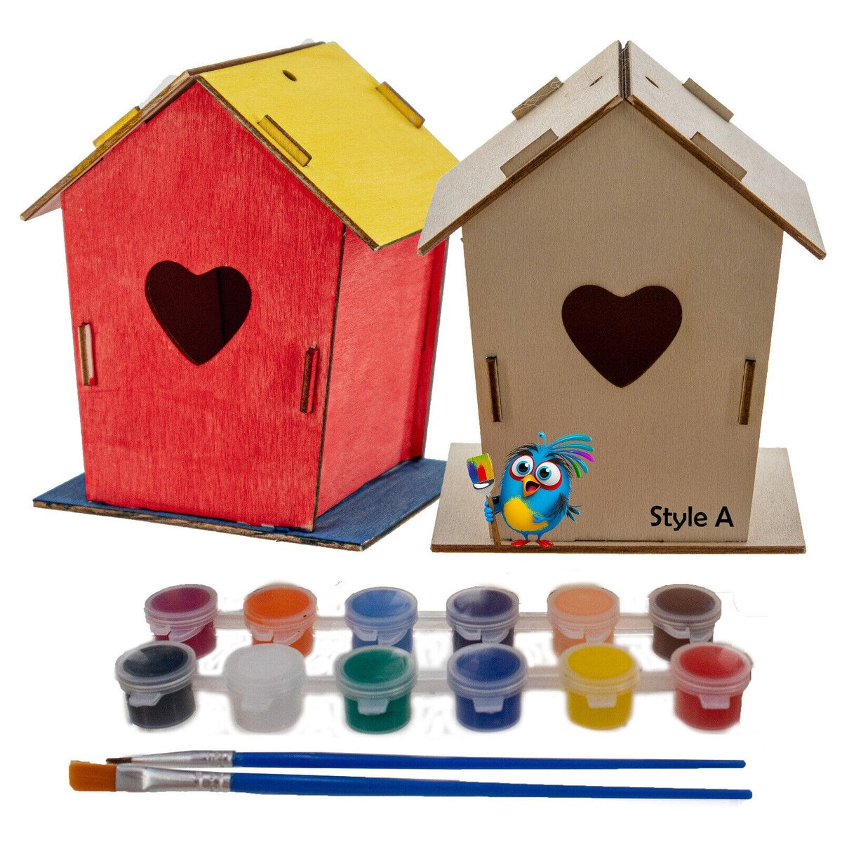 Nichoir en bois fait maison à construire soi-même - Construisez votre propre nichoir avec un kit de peinture facile