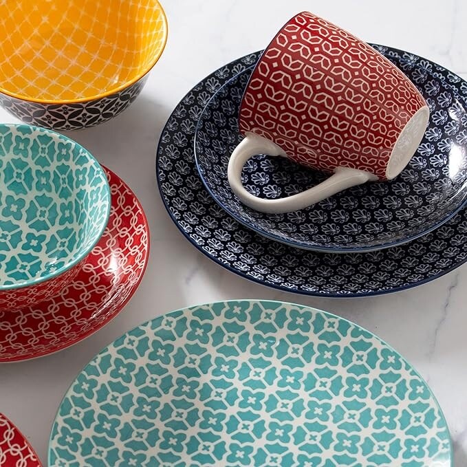 Service de table en céramique DOWAN, 16 pièces pour 4 personnes, assiettes et bols décoratifs