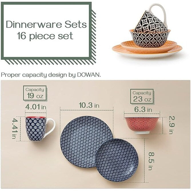 Service de table en céramique DOWAN, 16 pièces pour 4 personnes, assiettes et bols décoratifs