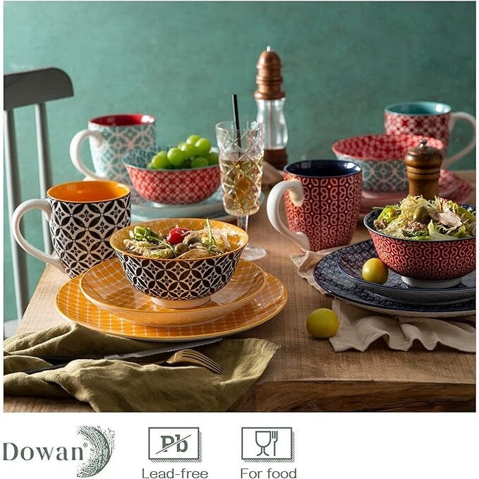 Service de table en céramique DOWAN, 16 pièces pour 4 personnes, assiettes et bols décoratifs