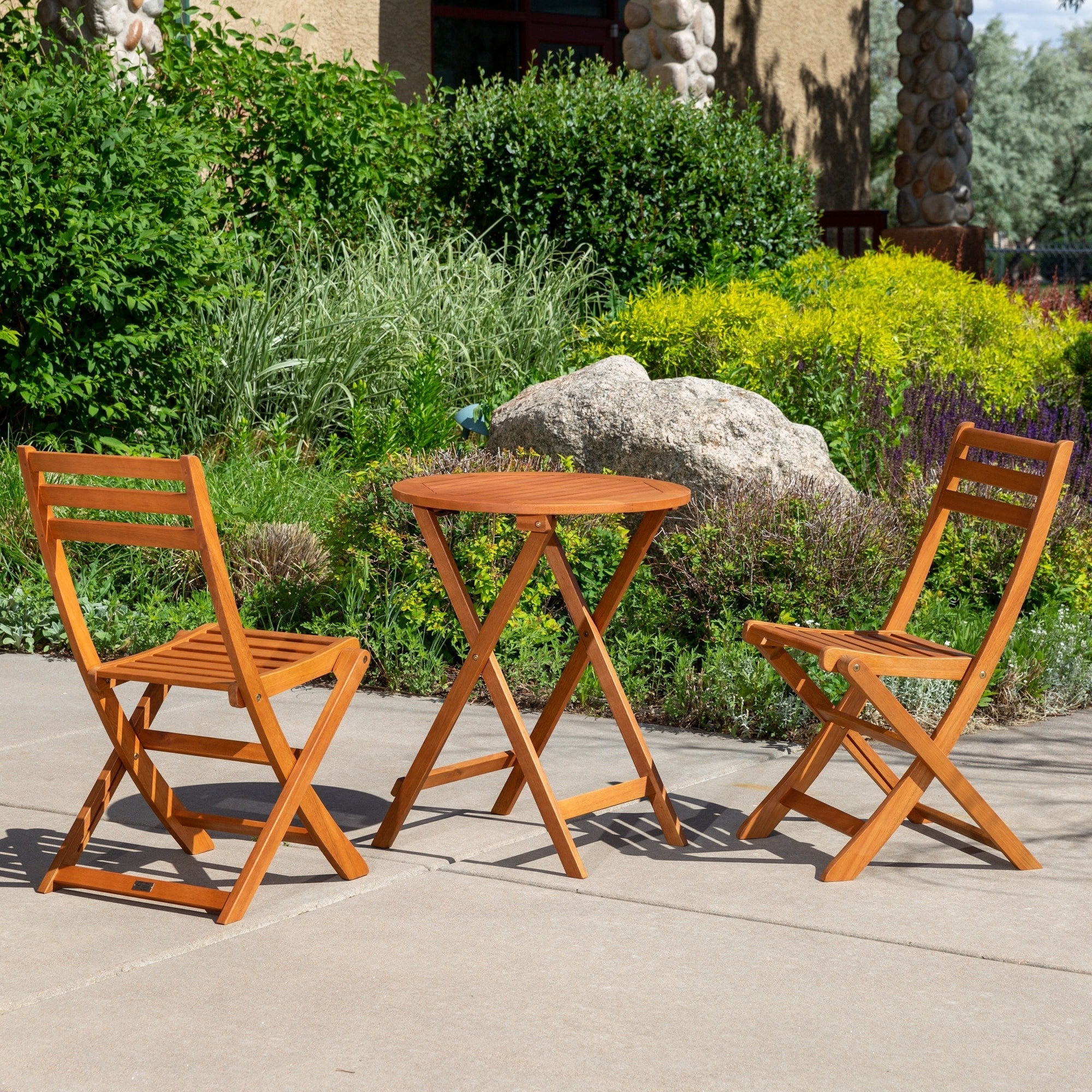 Ensemble bistro 3 pièces Twin Lakes de DTY Outdoor Living, rond, en eucalyptus, huile naturelle